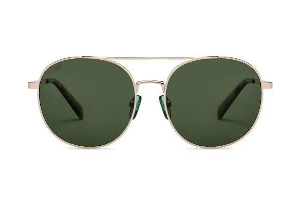 Gold - Green Full Rim Round Sunglasses