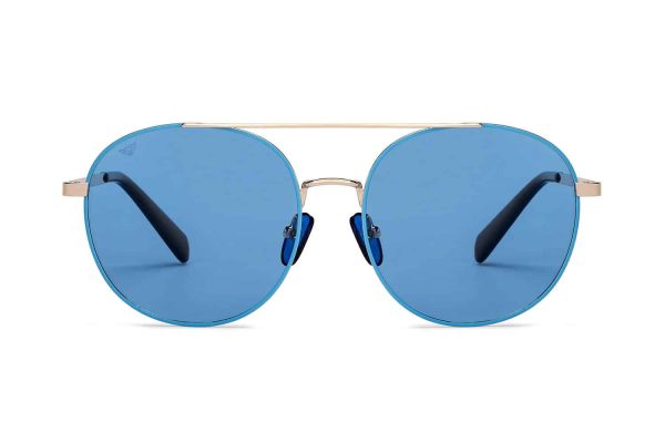Gold Blue Full Rim Round Sunglasses